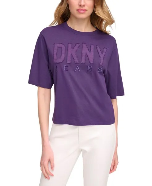 Женская футболка с короткими рукавами и монохромной аппликацией логотипа DKNY Jeans