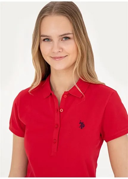 Воротник-поло Темно-синий - Красная женская футболка GTP-IY24 U.S. Polo Assn., темно-синий/красный