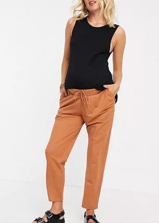Рыжие широкие брюки со складками и посадкой под животом из ткани под лен ASOS DESIGN Maternity-Оранжевый цвет