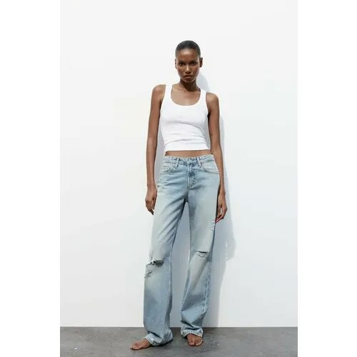 Джинсы широкие Zara, размер 42, светло-голубой