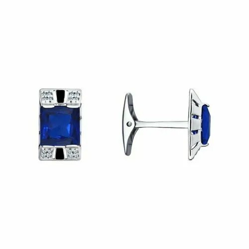 Запонки Diamant online, серебро, 925 проба, эмаль, фианит, , темно-синий