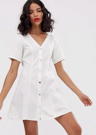 Белое джинсовое платье мини с короткими рукавами Monki-Белый