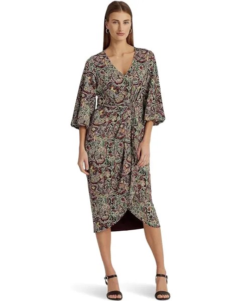 Платье LAUREN Ralph Lauren Floral Jersey Tie Front Midi, цвет Burgundy Multi