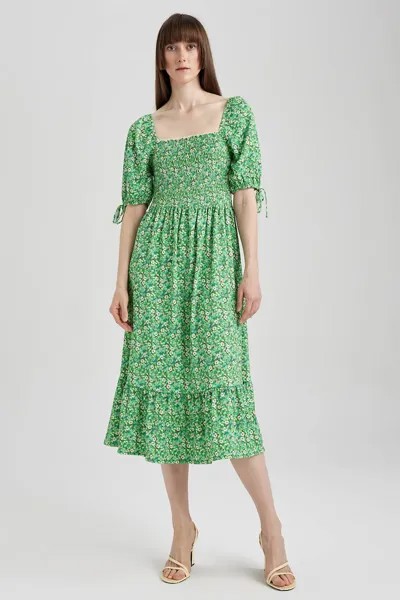 Цветочное платье Defacto, зеленый