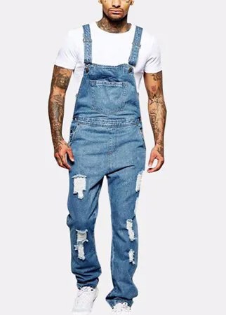 Мужские джинсовые карманы с дырками, уличная одежда, повседневные подтяжки Комбинезон Брюки