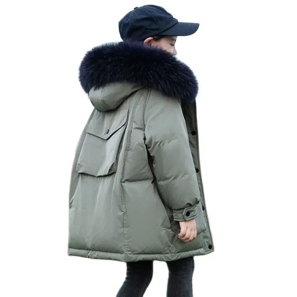 Коллекция 2023 года, зимняя детская куртка-пуховик на утином пуху парка для мальчиков с натуральным мехом и капюшоном плотная теплая верхняя ...