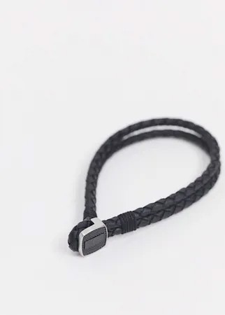 Кожаный плетеный браслет черного цвета с металлической застежкой Hugo Boss-Черный цвет