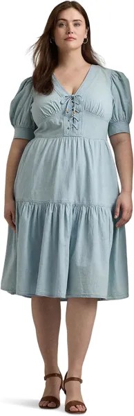 Платье LAUREN Ralph Lauren Plus-Size Chambray Puff-Sleeve Dress, цвет Medium Chambray Wash