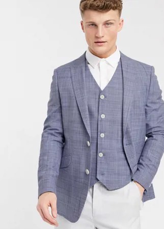 Темно-синий приталенный пиджак с эффектом перекрестной штриховки ASOS DESIGN Wedding