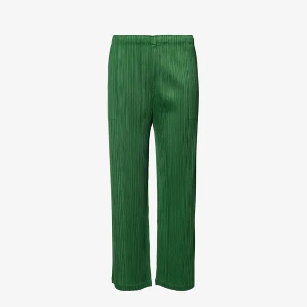 Трикотажные брюки прямого кроя со средней посадкой и складками Pleats Please Issey Miyake, зеленый