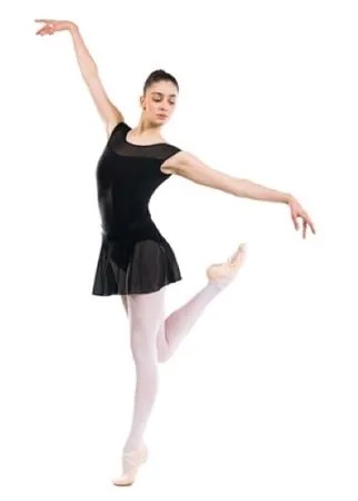 Купальник с короткими рукавами д/класс. танца из двух материалов женский черный EU40 RU46 DOMYOS Х Декатлон