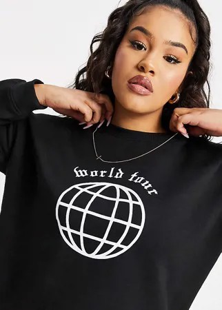 Черный oversize-свитшот с принтом Lasula Plus-Черный цвет