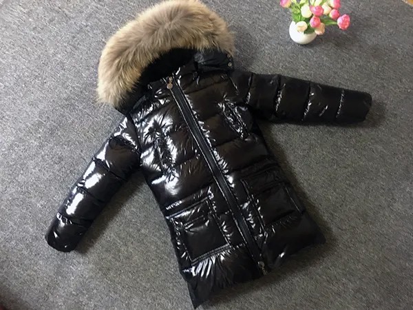 Пуховик для мальчиков и девочек, длинное толстое пальто с воротником из натурального меха, 90 градусов, белая лыжная куртка на зиму