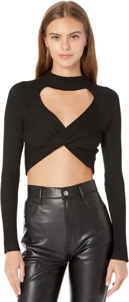 Пуловер Madden Girl Long Sleeve Twisted Front Ribbed Pullover, черный