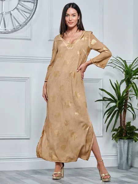 Праздничное платье-туника свободного кроя Jolie Moi с рукавами 3/4, цвет хаки