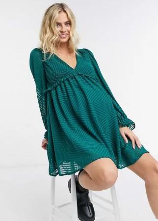 Темно-зеленое свободное плиссированное платье мини из ткани добби с полоской «в елочку» ASOS DESIGN Maternity-Зеленый
