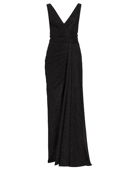Плиссированное платье цвета металлик с драпировкой Talbot Runhof, черный