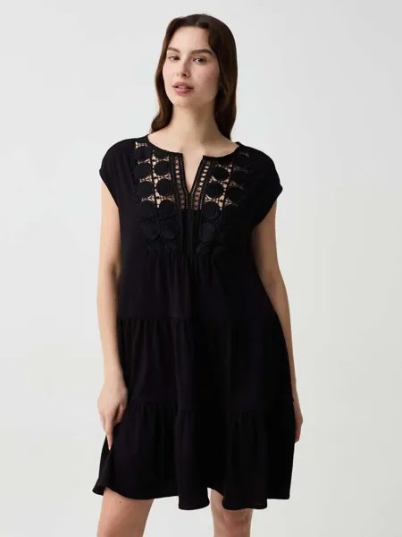 Короткое платье с кружевной вставкой Ovs, цвет black