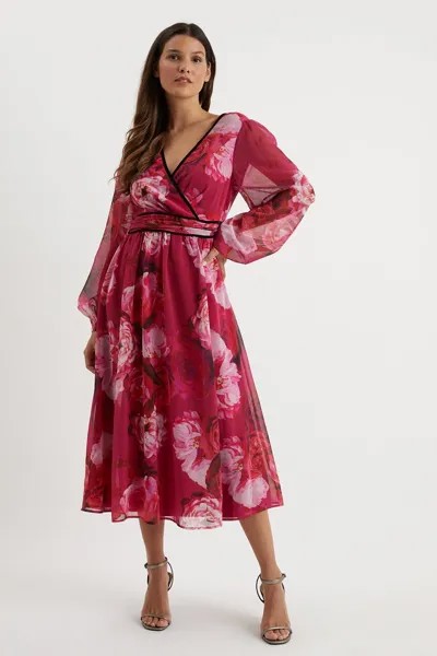 Платье мидакси с бархатной отделкой и цветочным контрастом Wallis, розовый