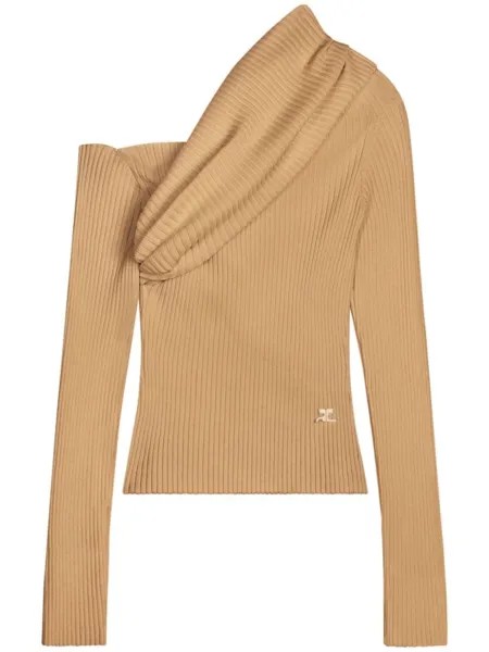 Courrèges джемпер с вышитым логотипом, коричневый