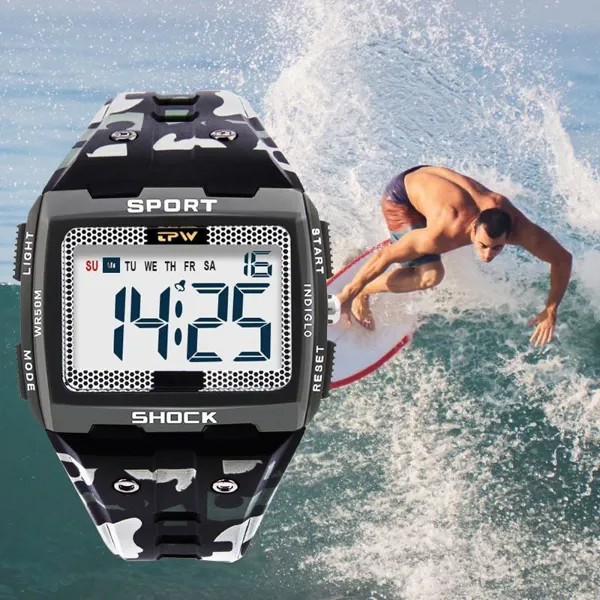 Цифровые часы, спортивные часы на открытом воздухе, 50 м водонепроницаемые наручные часы для плавания, светодиодные мужские часы