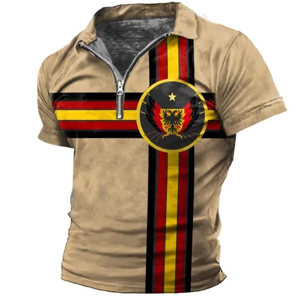 Мужская винтажная футболка с принтом немецкого флага и орла на молнии с лацканами