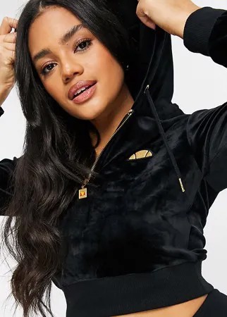 Черное с золотым укороченное худи с короткой молнией ellesse – эксклюзивно для ASOS-Черный цвет