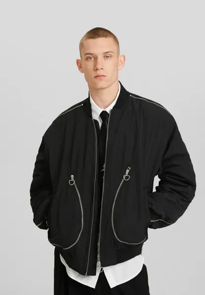 Куртка-бомбер ZIPS Bershka, цвет black