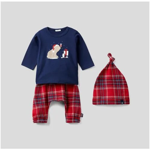 Комплект одежды  UNITED COLORS OF BENETTON детский, кофта и брюки и шапка, повседневный стиль, размер 56, синий, красный