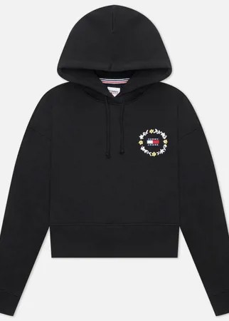 Женская толстовка Tommy Jeans Crop Floral Embroidery Badge Hoodie, цвет чёрный, размер S
