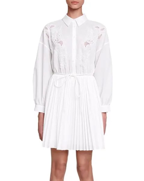 Платье-рубашка с плиссированной юбкой и кружевной отделкой Maje, цвет White