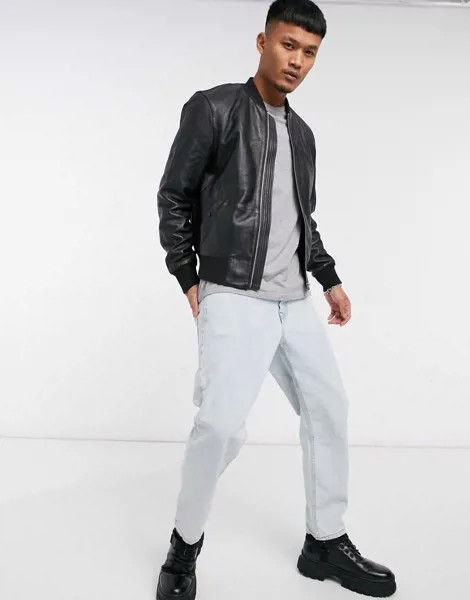 Черный кожаный бомбер с карманом MA1 ASOS DESIGN-Черный цвет