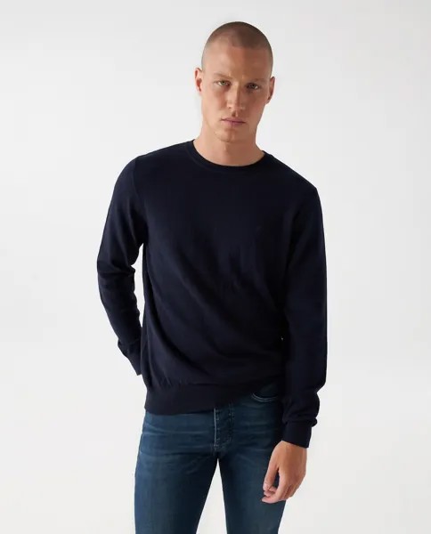 Мужской вязаный свитер синего цвета с круглым вырезом Salsa Jeans, синий