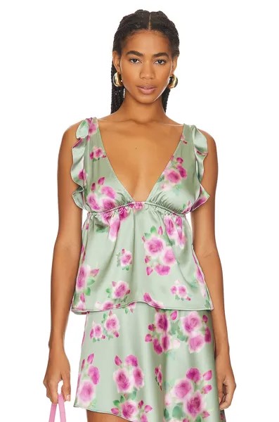 Топ WeWoreWhat Ruffle Sleeve Silky, цвет Blurred Roses Sage Multi