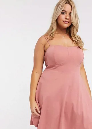 Розовый сарафан мини с квадратным вырезом и чашечками ASOS DESIGN Curve