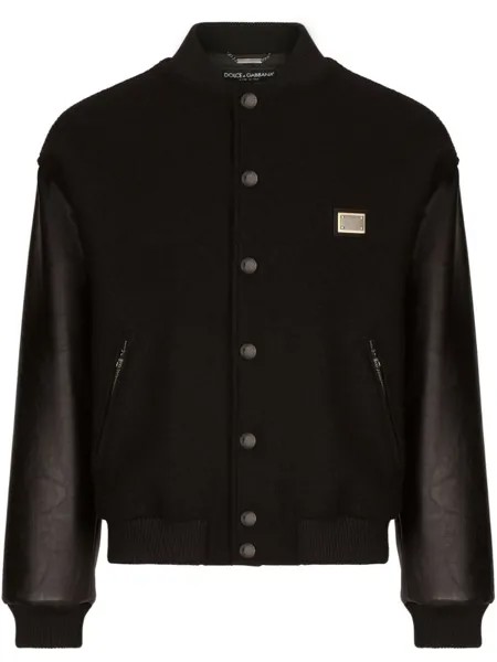 Dolce & Gabbana бомбер с кожаными вставками, черный