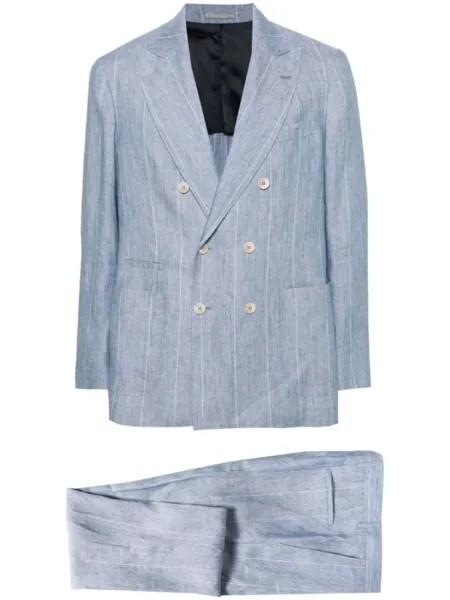 Brunello Cucinelli полосатый костюм с двубортным пиджаком, синий