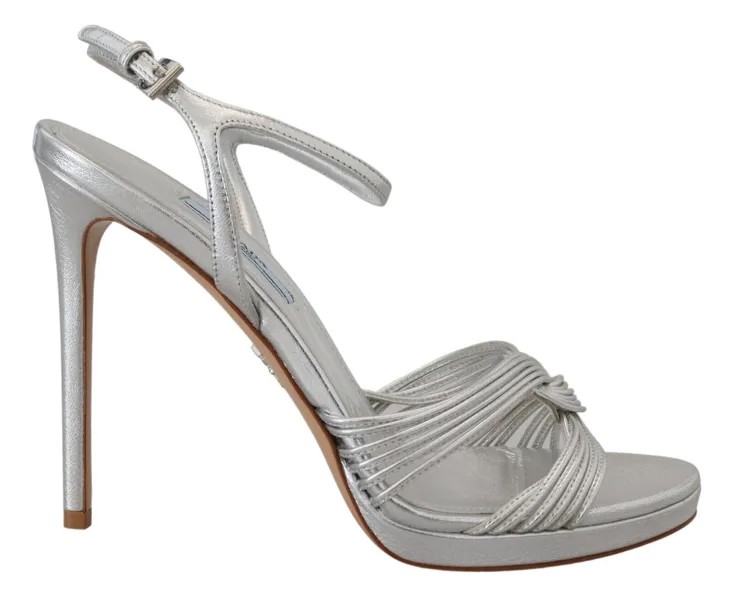 PRADA Shoes Серебряные кожаные сандалии на каблуке-шпильке с ремешком на щиколотке EU39 /US8,5 $1200