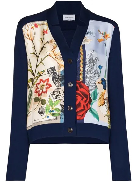 Salvatore Ferragamo Scrapbook silk-inlay wool cardigan