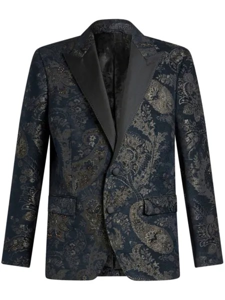 ETRO жаккардовый пиджак с заостренными лацканами, синий