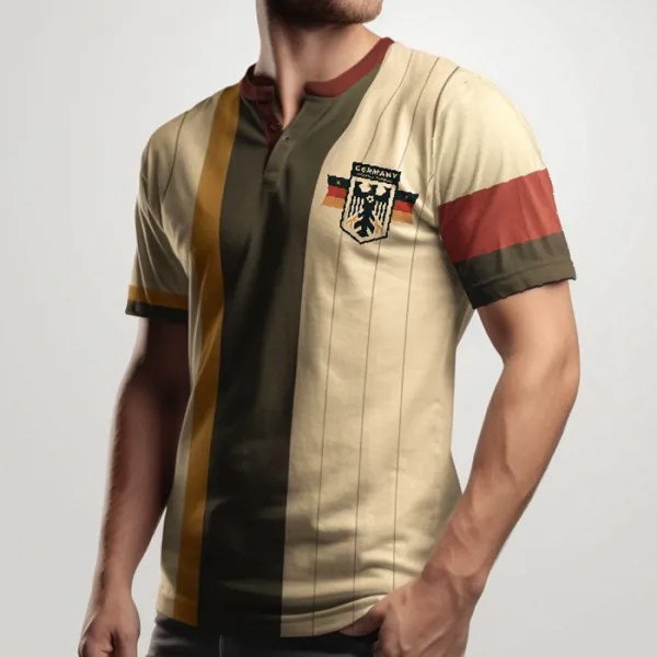 Мужская наружная удобная дышащая контрастная цветная немецкая футболка с принтом Henley Collar T-Shirt