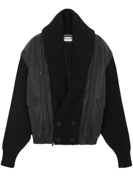Saint Laurent shawl-neck panelled leather jacket, черный