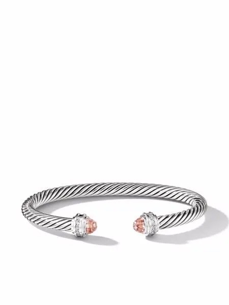 David Yurman серебряный браслет-кафф Cable с морганитом и бриллиантами