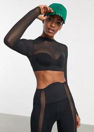 Черный укороченный топ с длинными рукавами из сетчатого материала adidas x IVY PARK