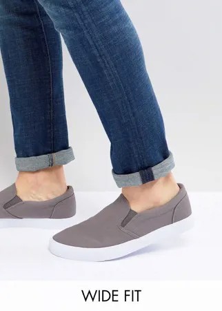 Серые парусиновые кроссовки-слипоны для широкой стопы ASOS DESIGN-Серый