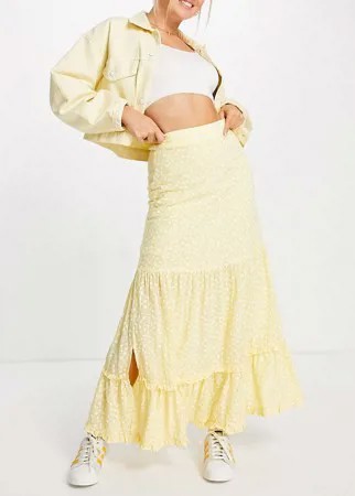 Ярусная юбка мидакси с мелким цветочным принтом от комплекта Lost Ink-Желтый