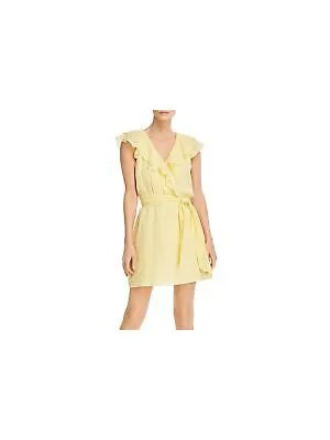 PARKER Женское желтое короткое платье с короткими рукавами и V-образным вырезом из искусственной запаха Размер: S