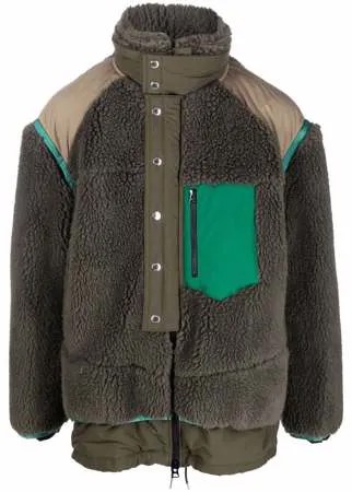Sacai куртка в стиле колор-блок из шерпы