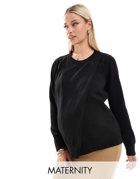 Mamalicious Maternity – Черный свитер для кормления грудью с разрезом спереди