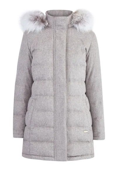 Пуховое пальто из кашемира от Loro Piana с отделкой из меха лисы